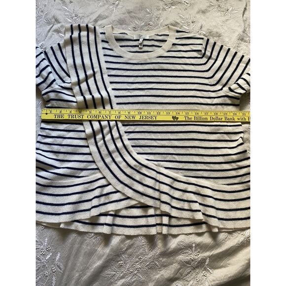 Joie Sweater Striped Jayni Wool Cashmere Top Sz L Short Sleeves Ruffles Crew - Picture 10 of 15